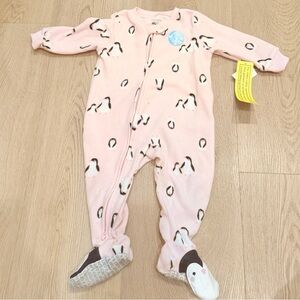 NWT Carter’s Pink Penguin Print Fleece One Piece